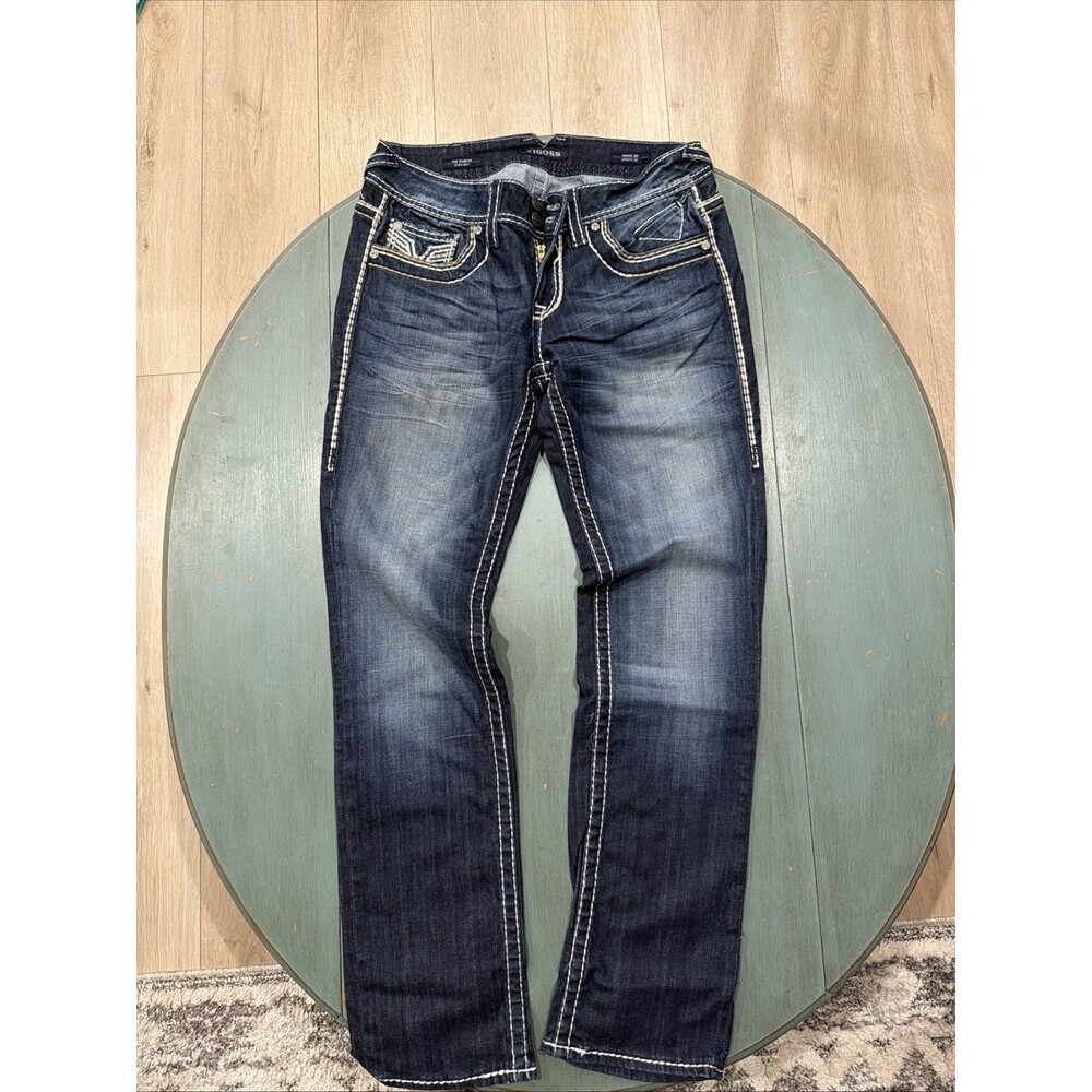 Vigoss The Dublin Straight Jeans Dark Wash Womens 29x32 White Stitch Y2K